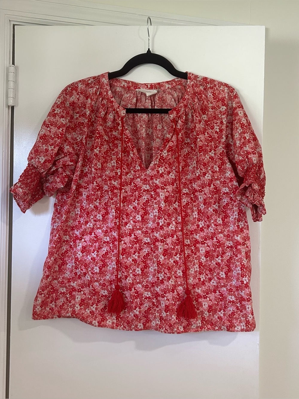 Hyacinth House Red and Pink Floral V-Neck Colleen Blouse Sz Small Tuckernuck - Picture 2 of 11